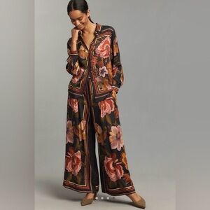 Farm Rio Black Chenille Flowers Shirt